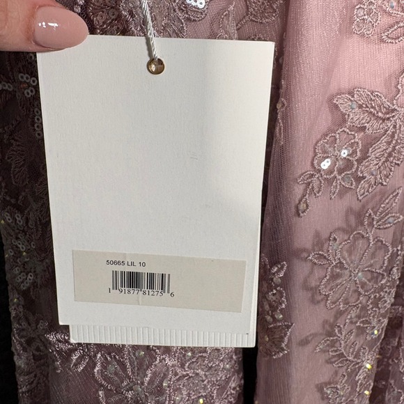 Mac Duggal 50665 Lilac Floral Lace Sequin Midi Dress Womens Size 10 - Picture 9 of 12